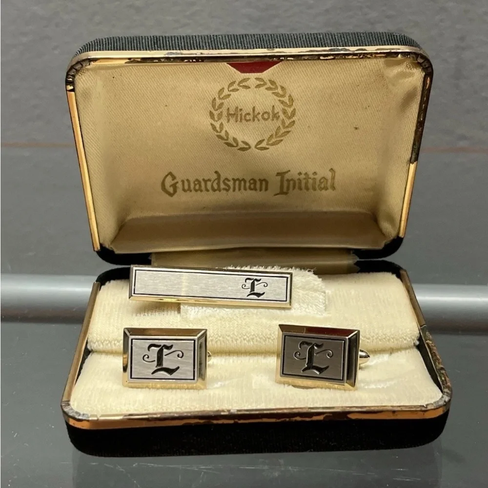 Silver and Black Cufflinks and Tie Clip Set